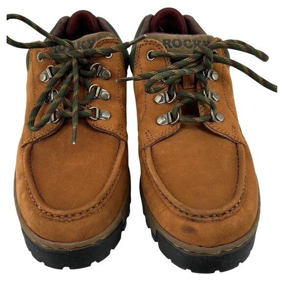 Vintage Rocky Mens Leather Hiking Shoes 8.5M Brown Green Accents Rugged Loafer - Picture 4 of 9